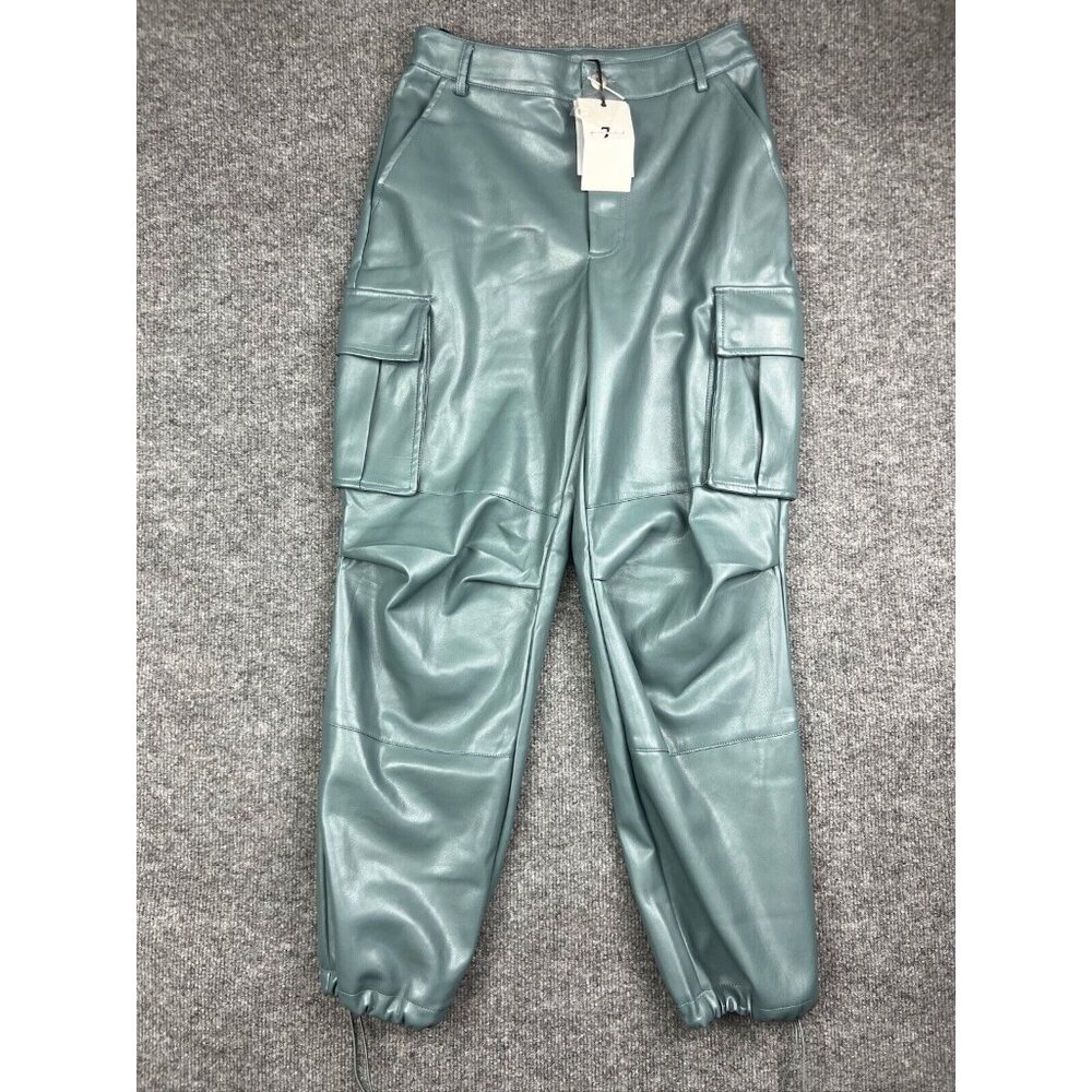 7 For All Mankind Pants Women's XS Blue Faux Leather Cargo Drawstring Ankle